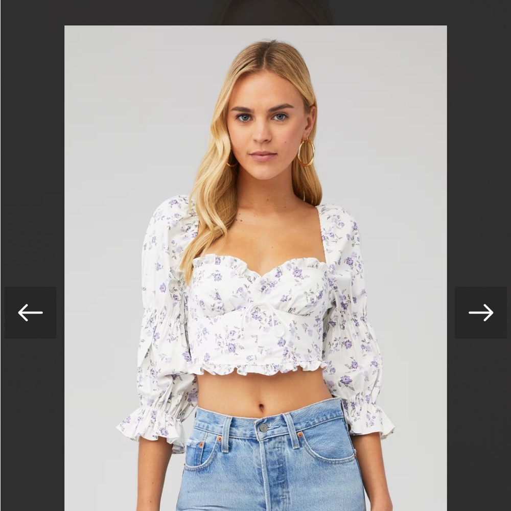 For Love and Lemons White and Purple Floral Crop Top size small